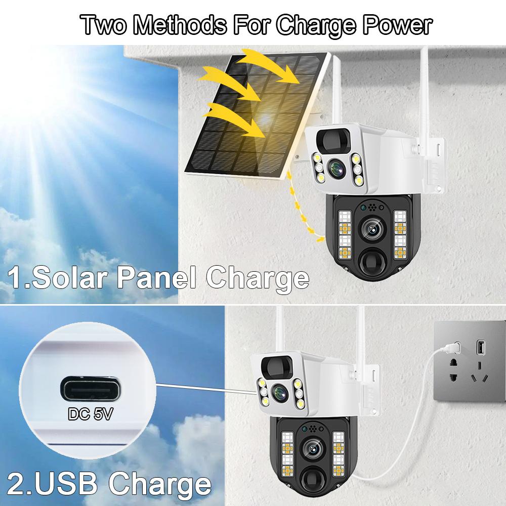 LS VISION Solar WiFi/4G Camera 4K 8MP Dual Lens Low Power Battery CCTV Cameras PIR Motion Detection Auto Track V380 Surveillance Monitor