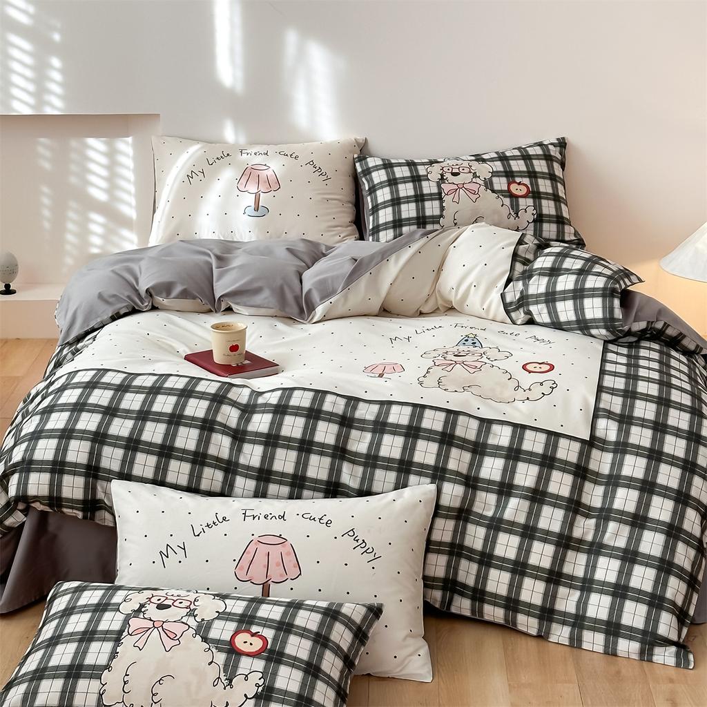 Sleep Grid Cotton Large Edition Digital Printed Four Piece Set