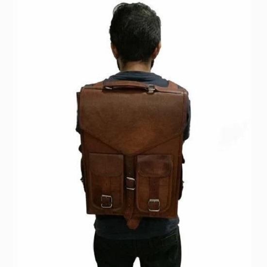 Unisex Genuine Leather Men's Backpack Bag Laptop Satchel Briefcase Brown Vintage