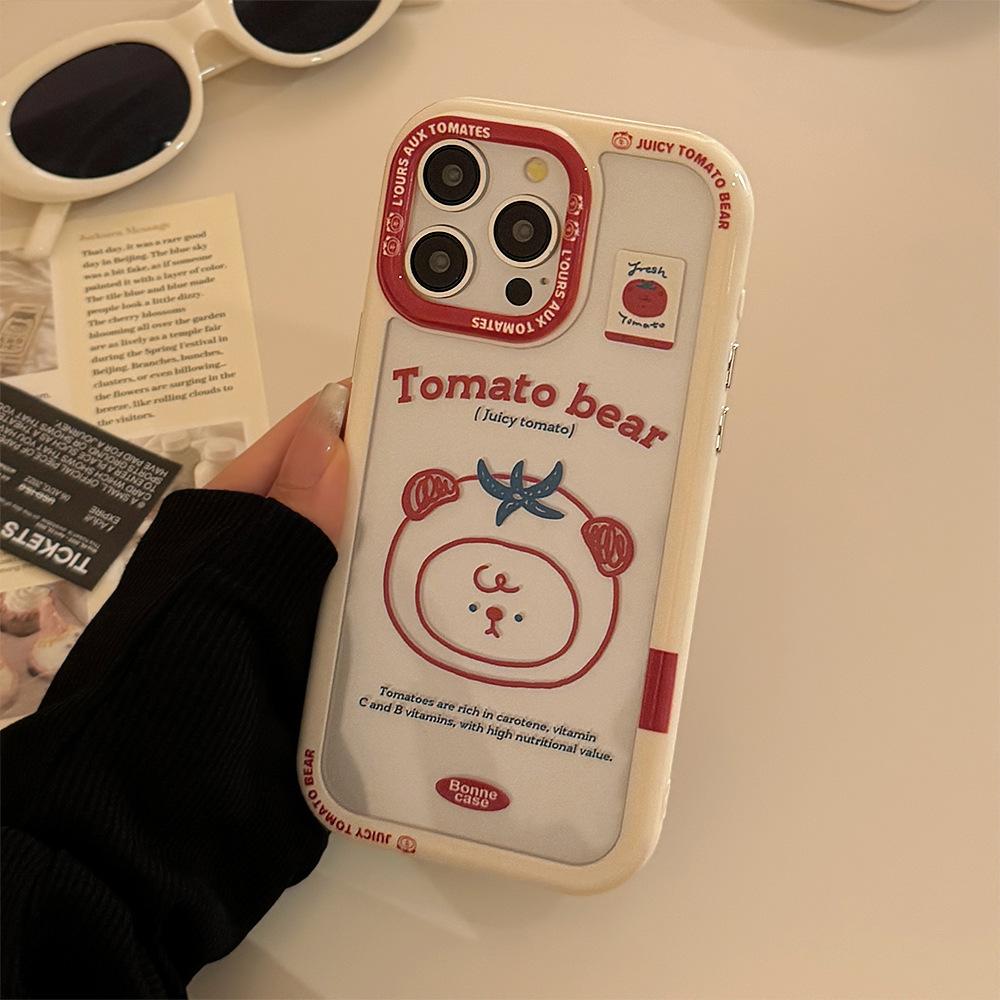 Милый мультяшный помидорный медведь чехол для телефона для iPhone 17 16 15 14 13 12 11 Pro Max X XR XS Акриловый прозрачный противоударный защитный жесткий чехол
