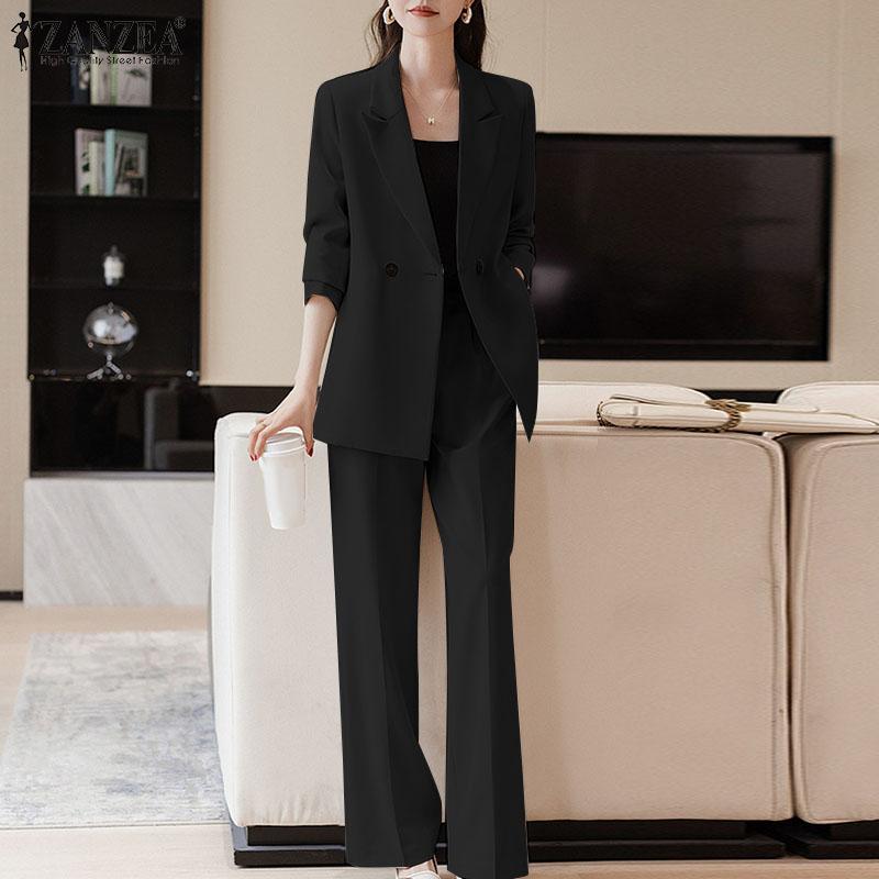 ZANZEA Женский кардиган, блузка и брюки, повседневный комплект из двух предметов