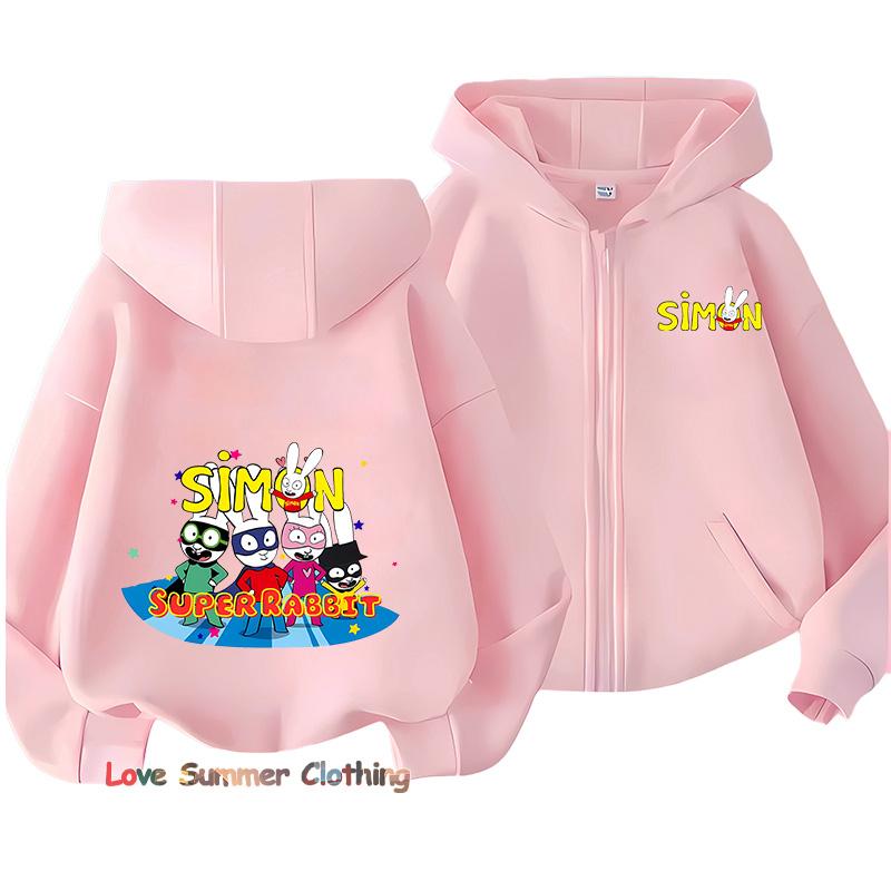 Simon Super Rabbit Boys Hoodie Zip Up Girls Fall Hooded Jacket Zip Autumn Pullover Casual Hoodie Size 100-160