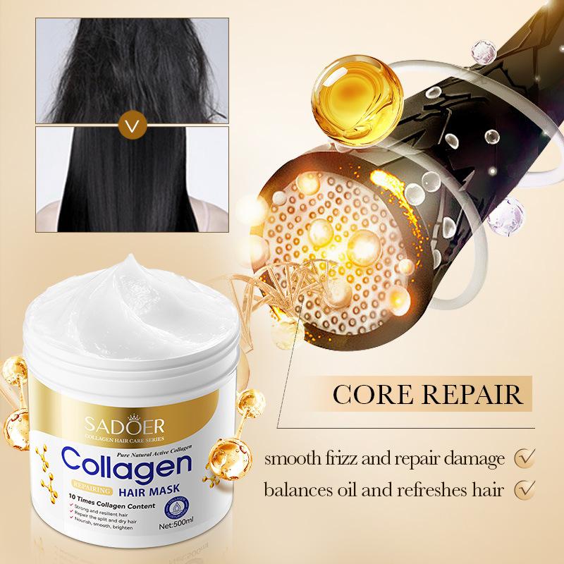 Маска для разглаживания волос Collagen Smooth Hair Mask 500 мл SADOER Питательный пушистый кондиционер