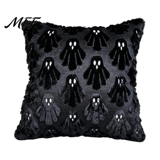 Soft Plush Decorative Cushion Cases Halloween Ghost Cover, Fuzzy Throw Pillow 18x18 Inch Seasonal Bedroom Accessories Washable Case for Sofa