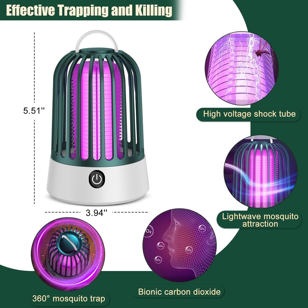 2 In 1 Bug Zapper Indoor Electronic Mosquito Zapper USB Rechargeable Mosquito Trap, Outdoor Fruit Flies Killer Indoor LED Lantern
