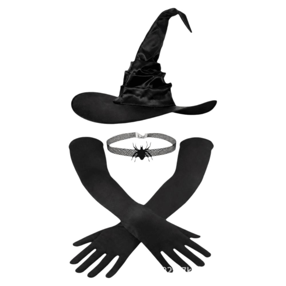 3/4pcs Spider Witch Hat Gloves Curved Brim Halloween Cosplay Outfit Witch Costume Halloween