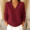 Трансграничный 2025 Осень Вафельная вязка V-образный вырез Однотонный Универсальный Европейский и американский стиль Женский топ