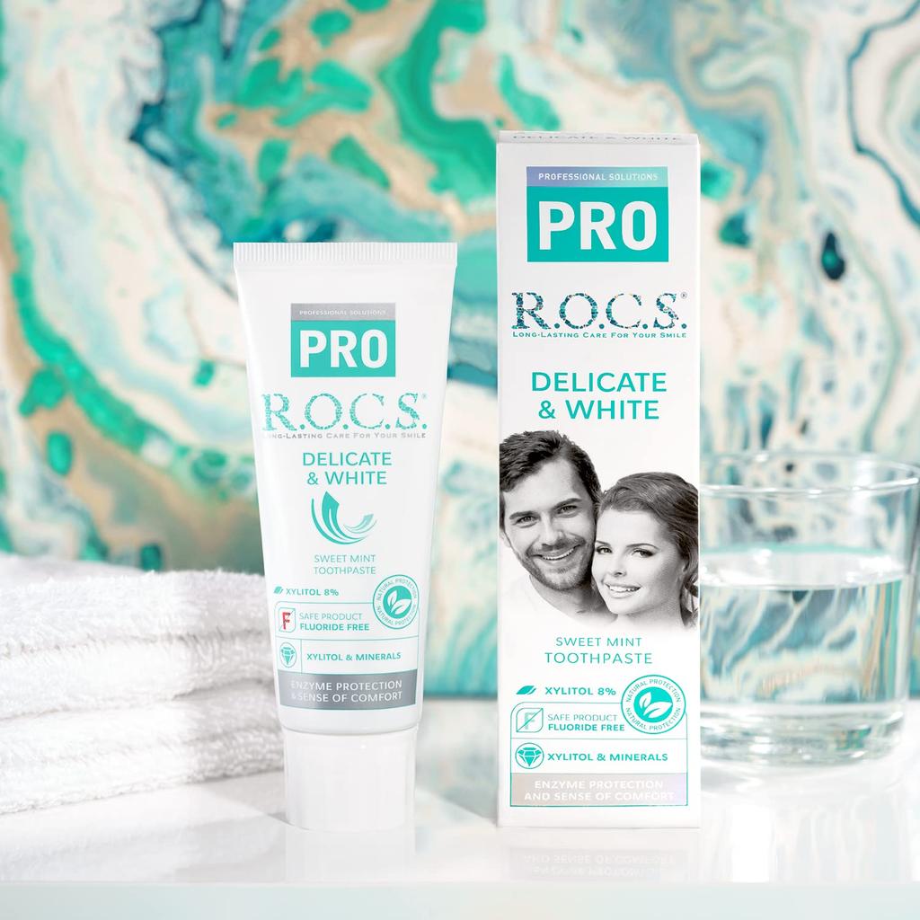 Зубная паста Rocks PRO Delicate White Sweet Mint Whitening с энзимами 94 г ROCS. & [Полный уход]