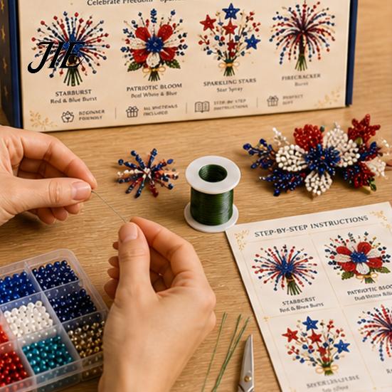 Mini Flower Bouquet Craft America 250 Beaded DIY Kit, 4th of July Patriotic Fantasy Art Kit Handmade Set, 1776-2026 Independence Day 3D Making