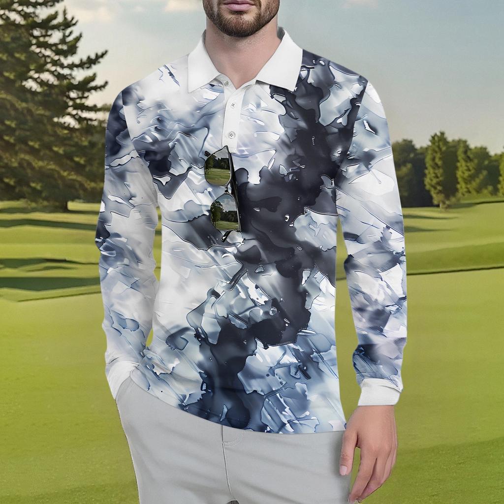 Men's Classic Golf  Shirts Ice Silk Breathable Long Sleeve  Performance Collar Shirts Lightweight Summer Casual Quick Dry Tee