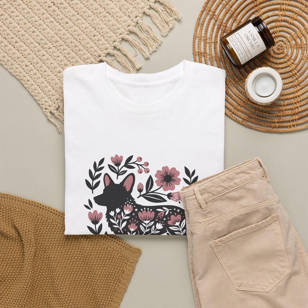 Corgi Puppy Shirt Dog Botanical Gift Women Boho Tee Puppy T-Shirt Dog Fan
