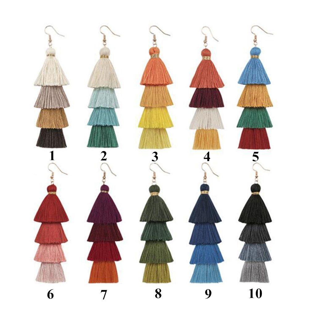 Ethnic Gradient Boho Ear Stud Dangle Drop Earrings Multilayer Drop Long Tassel Earrings Bohemian