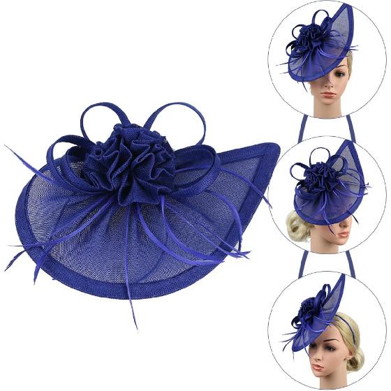 DOITOOL Bridal Blue Mesh Top Hat Fascinator for Women Wedding Tea Party Headband Clip, Elegant Cocktail Wedding Accessory for Banquet and Special