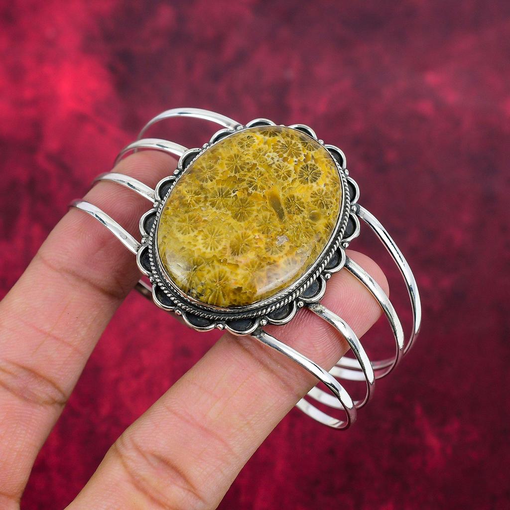 Ювелирные изделия ручной работы из желтого ископаемого коралла с драгоценными камнями, браслет из стерлингового серебра 925 пробы с уникальным дизайном, для женщин