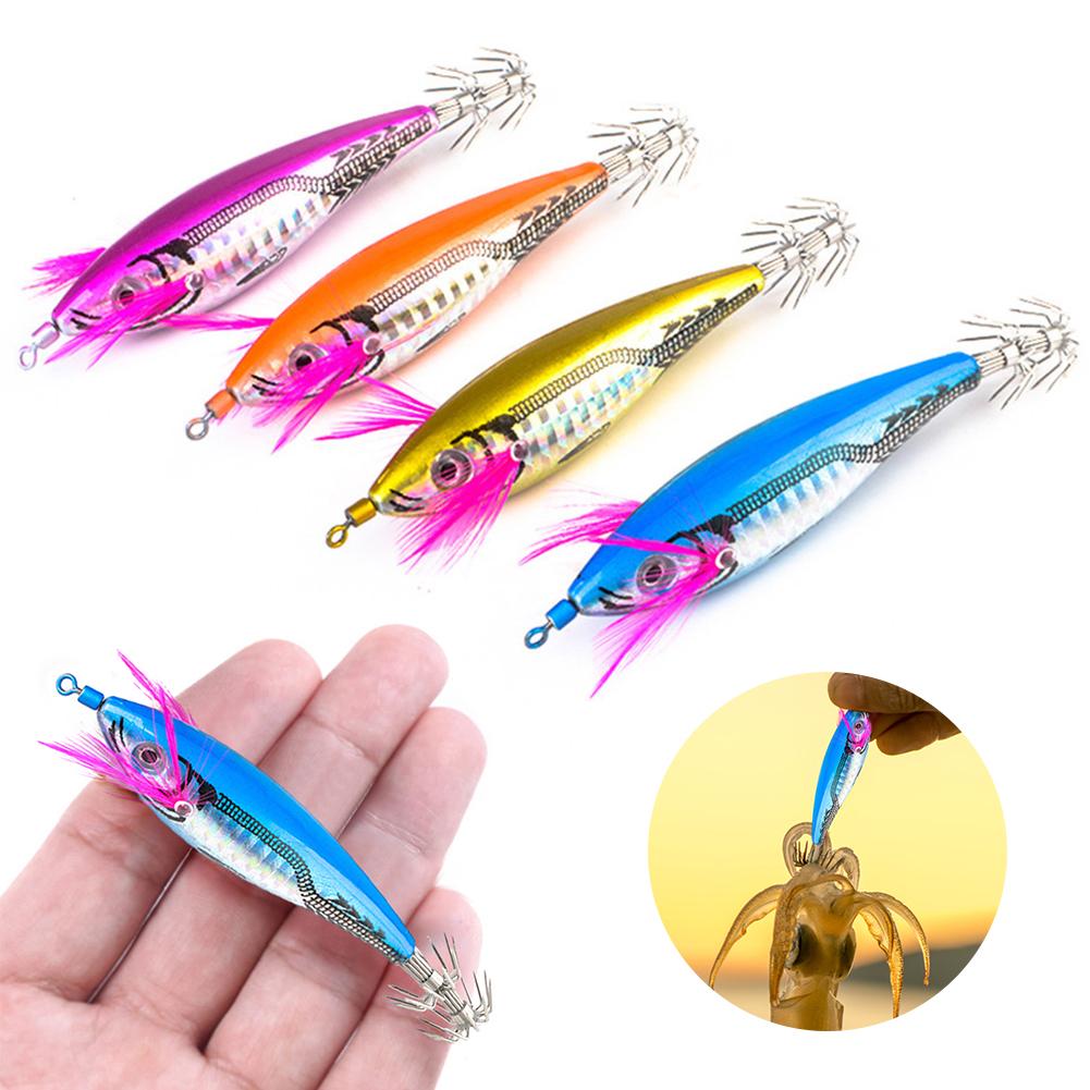 Wood Shrimp Squid Lure ABS Simulation Shrimp Cuttlefish Bait 7cm 3D Eyes with Hooks for Outdoor Fishing Gear