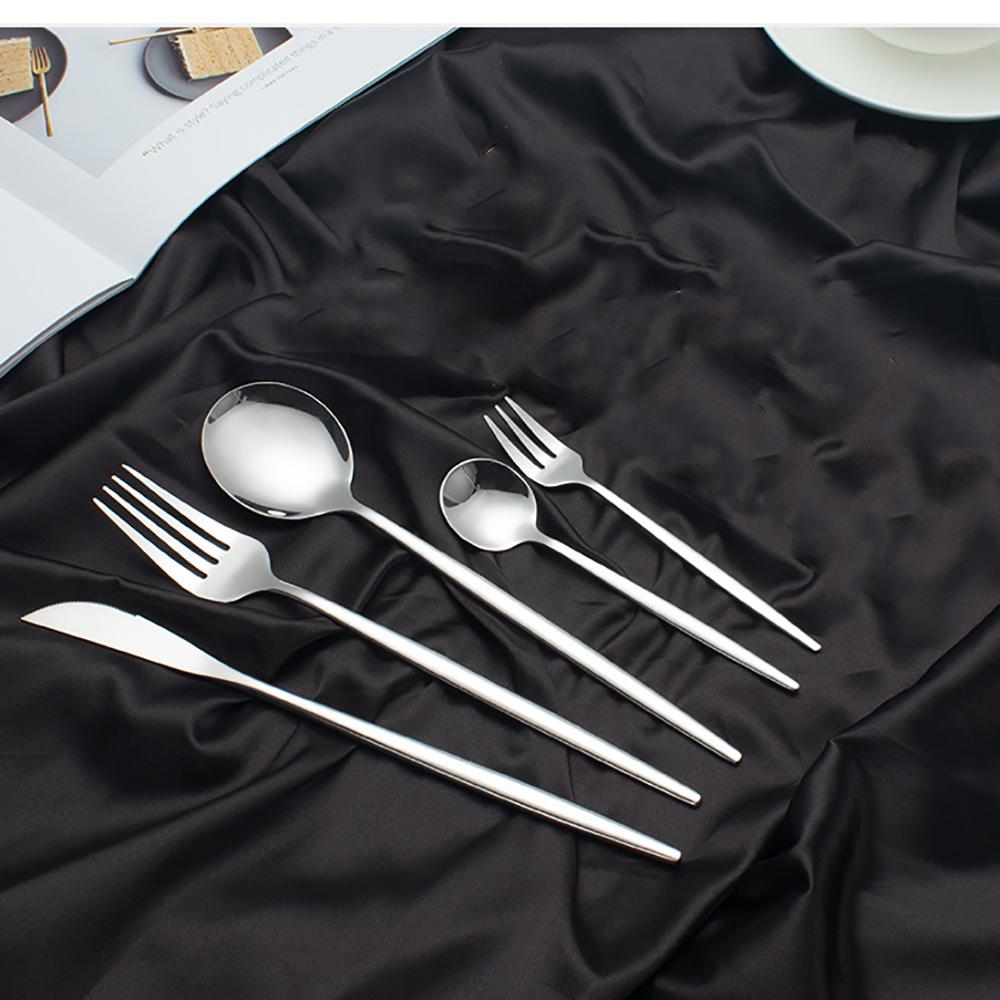 Набор из 30 штук черных столовых ножей, вилок, кофейных и чайных ложек из нержавеющей стали