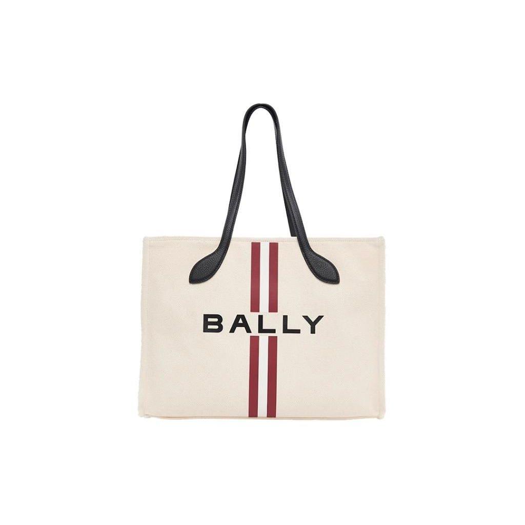 Bally Large Capacity Open Design Fabric Tote Bag Shopping Bag Handbag Women Tote Natural Black Gold 6307789