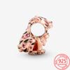 Оригинальные подвески 925 пробы подходят для модного браслета из стерлингового серебра 925 пробы, розового золота, розового кристалла, китайского тигра, бисерные украшения своими руками для женщин