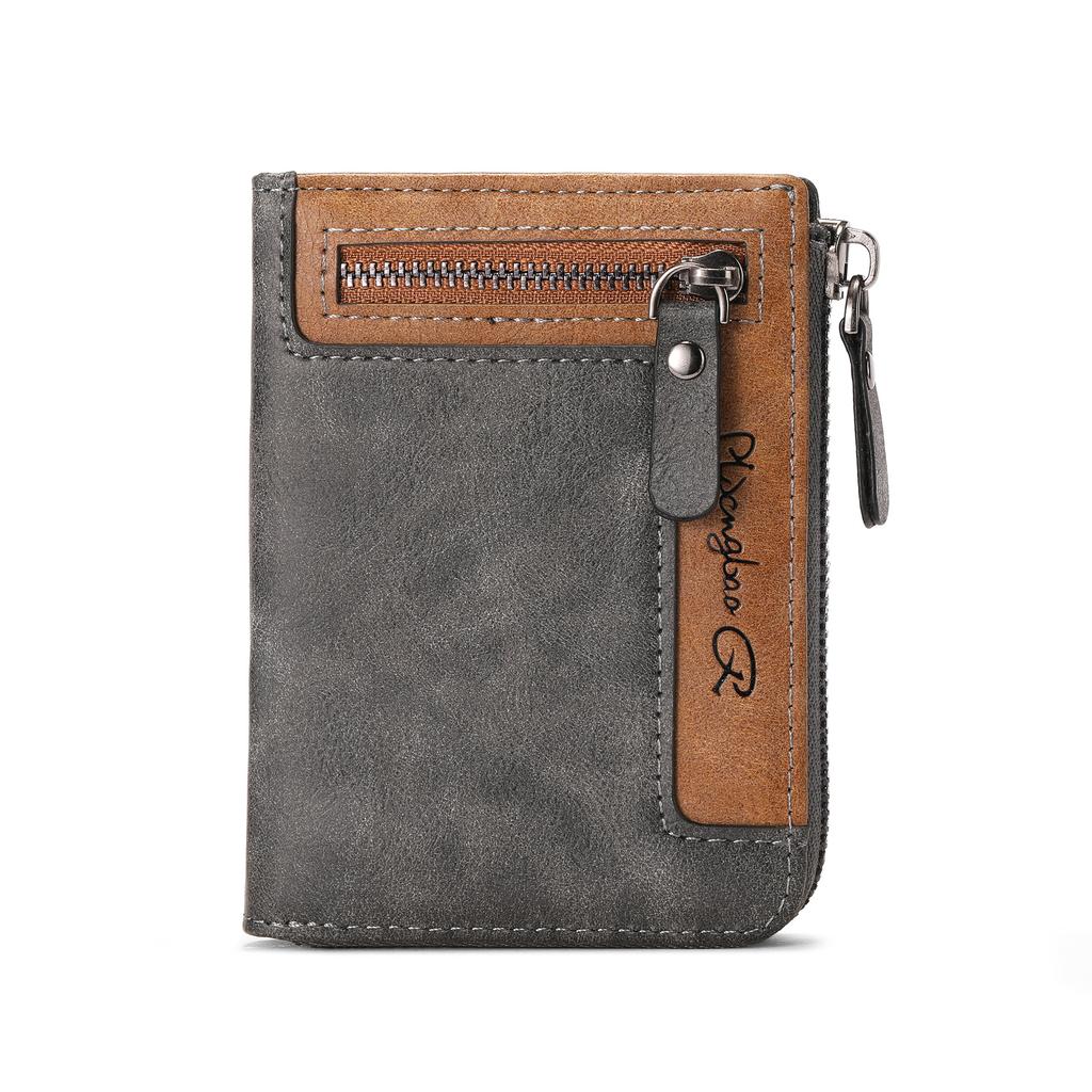 Trendy Luxury Men's Wallet Designer Male Short Zipper Leather 3 Fold Money Clip Card Holder High Quality Retro Coin Purse