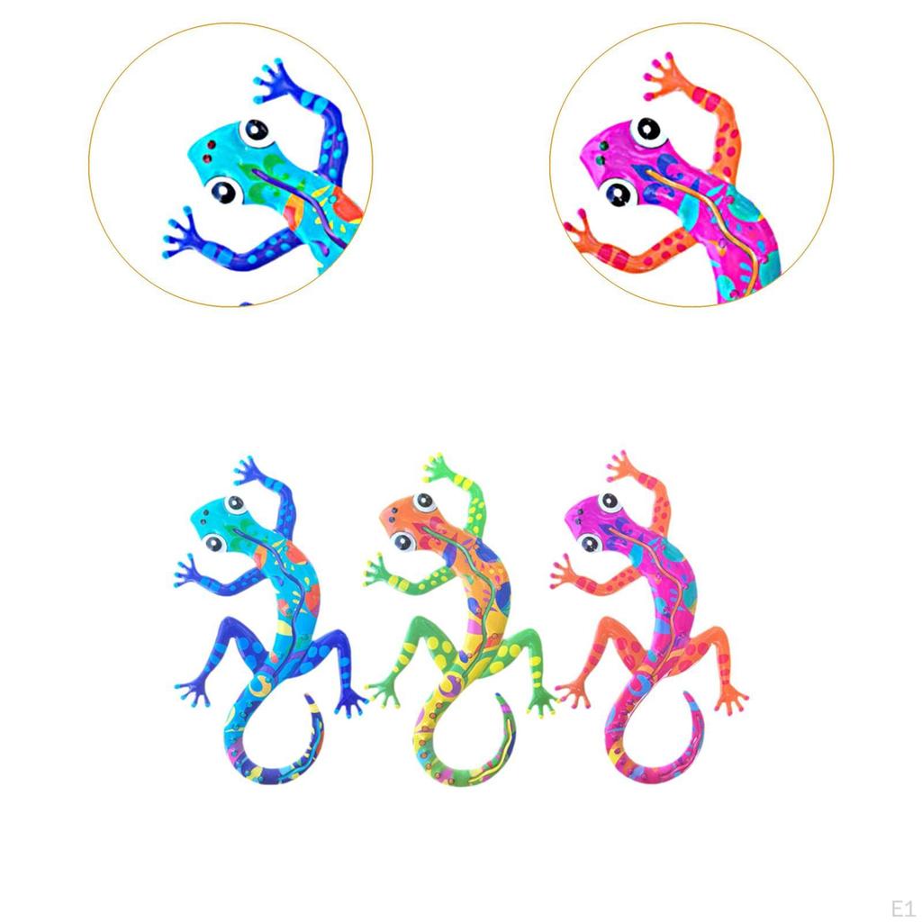 3Pcs Gecko Wall Decor Metal Art Lizard Hanging Sculptures Artwork Outdoor Decoration Iron