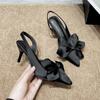 Fashion Lady Kitten Heels Back Strap Sandals Silk Statin Big Bow Fashionable Shoes Kitten Heels Back Strap 7cm Pumps In Orange Green 42