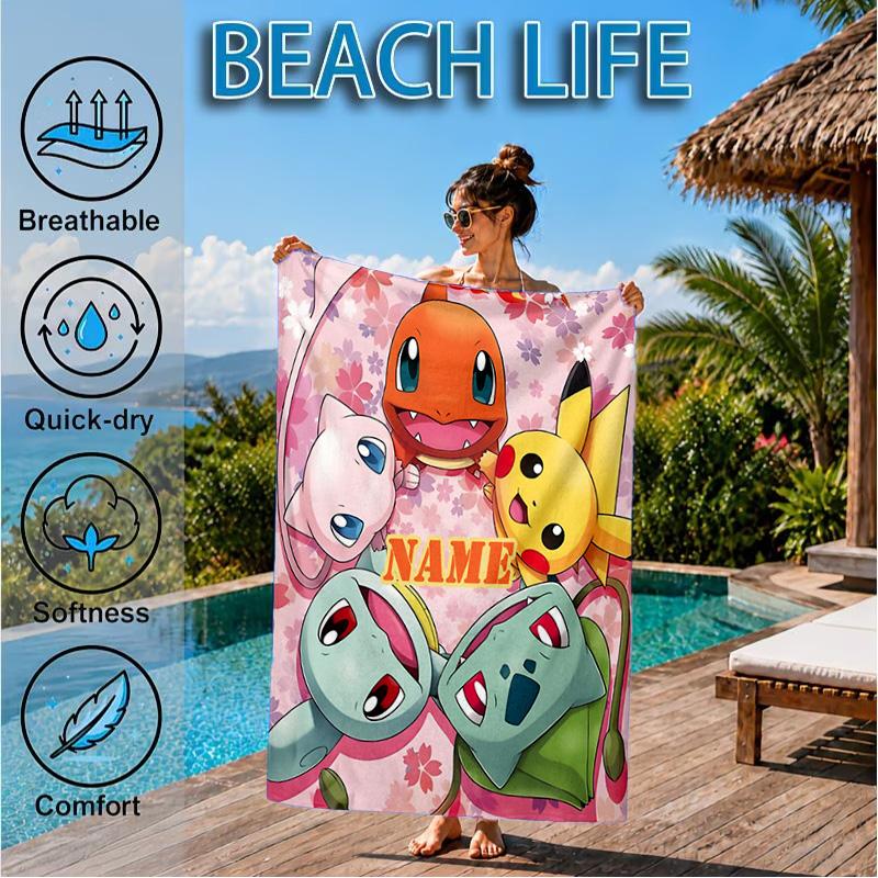 Custom Name Beach Towel Christmas Pika Microfiber Beach Towel Super Soft & Absorbent for Bath, Beach, Travel Bath Time Accessory, Fan gifts