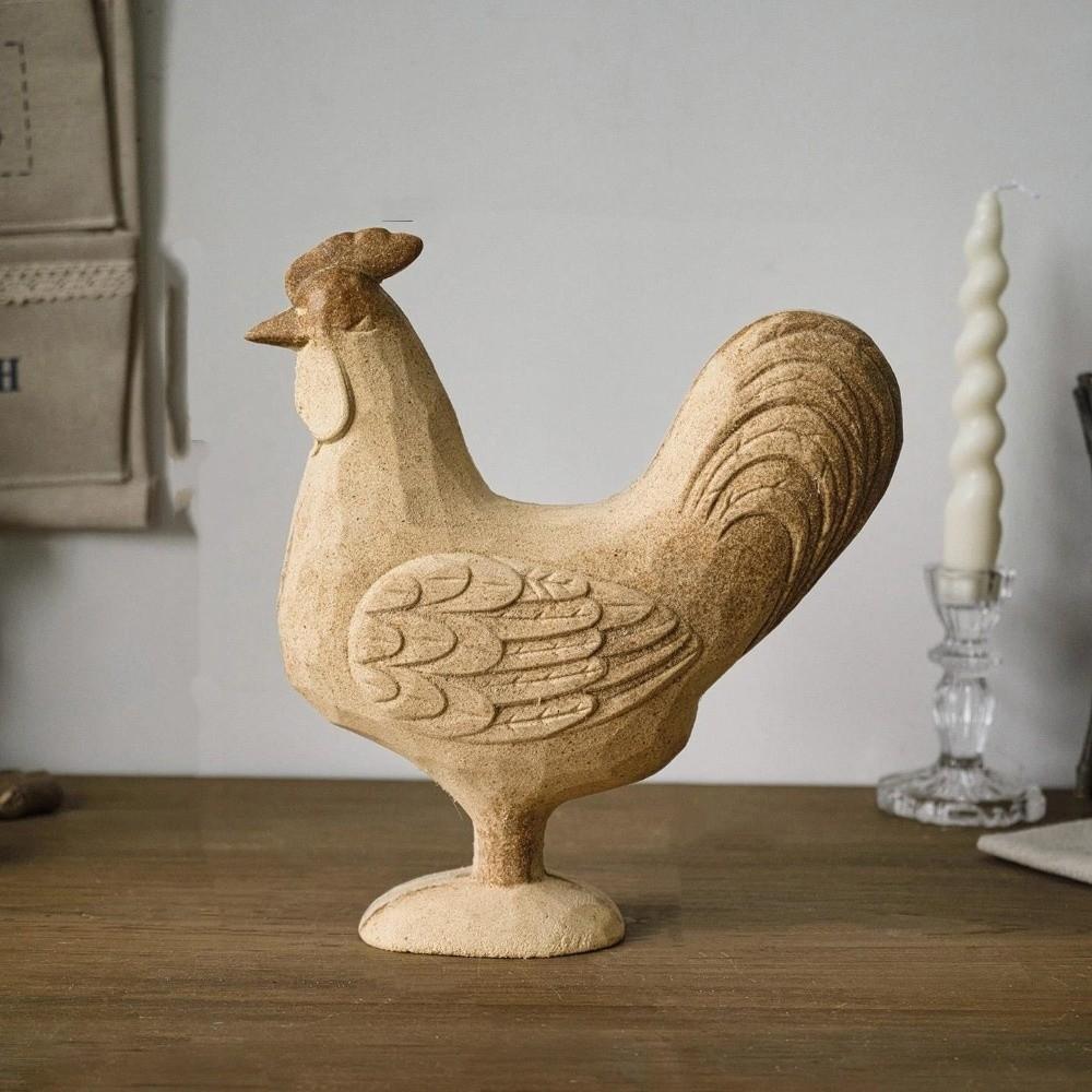 Hand-painted Wooden Bunny Statue Rooster Painting Rabbit Figure  Home Decoration