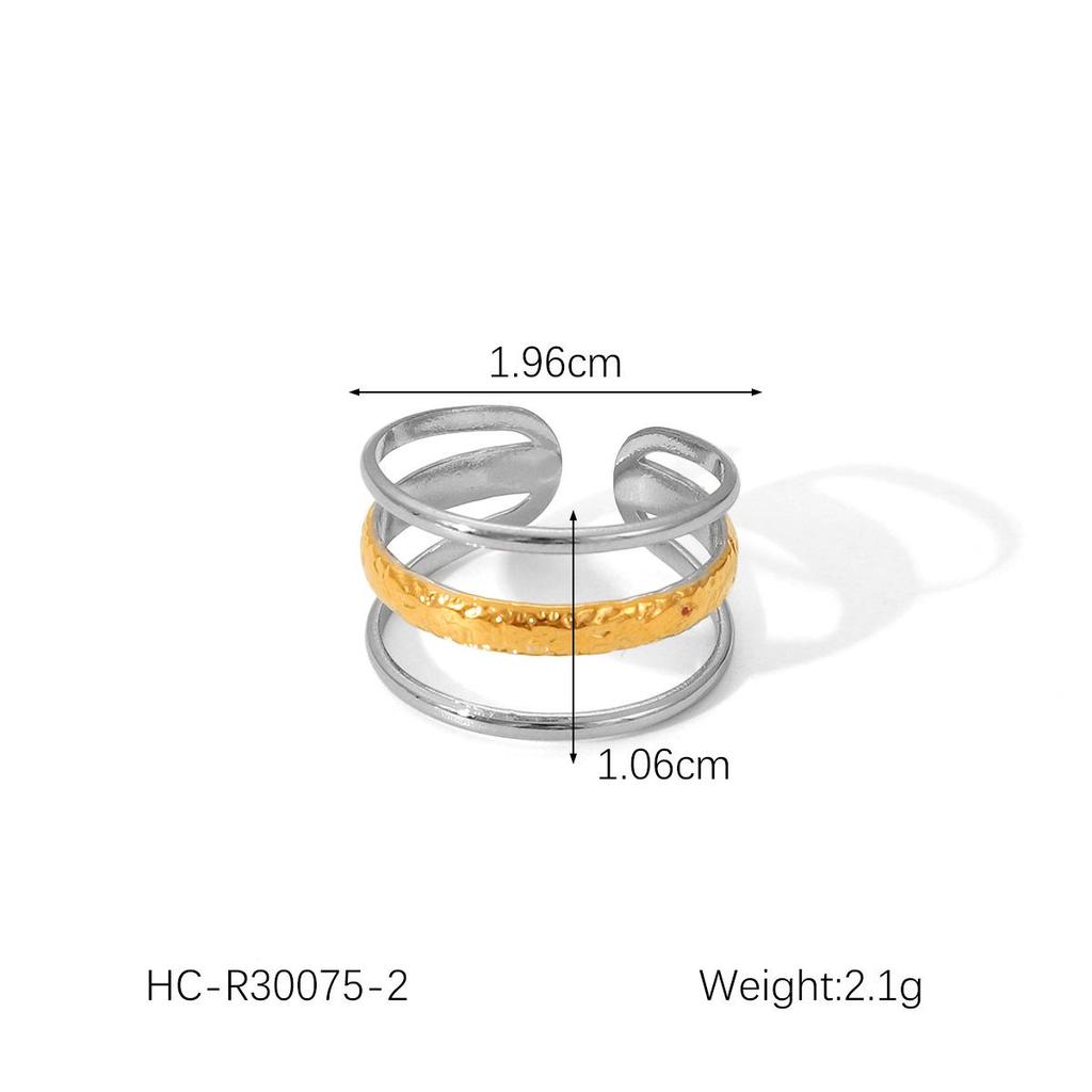 Европейско-американский стиль Титановая сталь Открытое кольцо - 18K Золото, Не выцветает, Трехслойный линейный дизайн для женщин