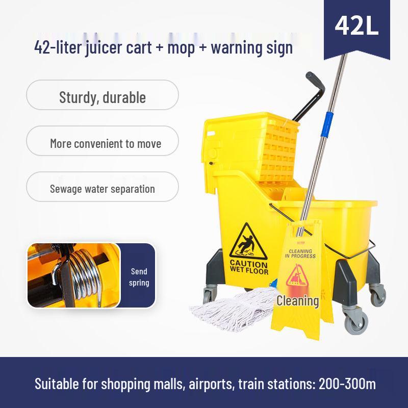 Single Bucket Mobile Mop Cart with Squeeze Feature