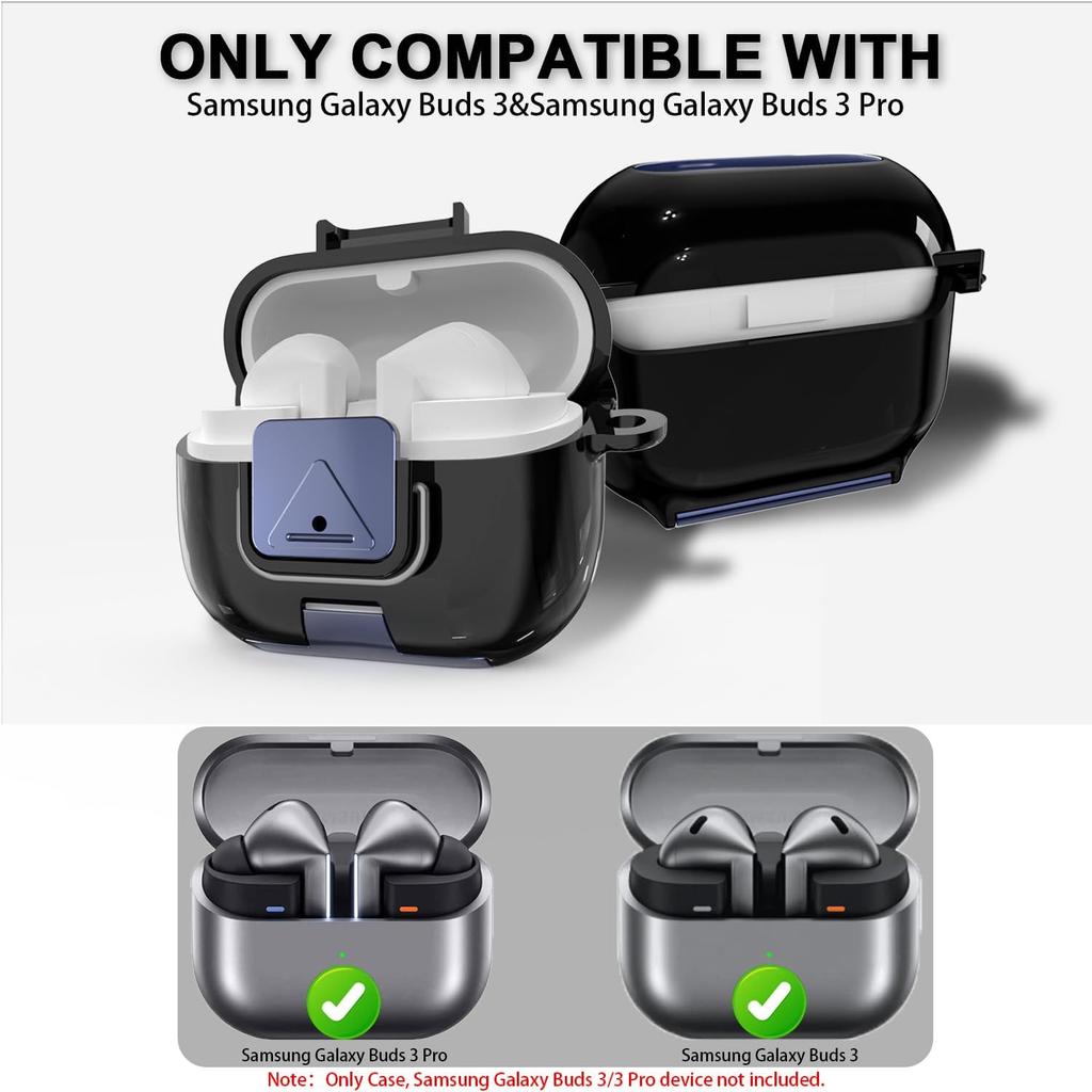 for Samsung Galaxy Buds 3/3 Pro Protective Case with Secure Lock Clip,Phone Stand Design Full Protection Shockproof TPU Case with Carabiner&Clean Kit