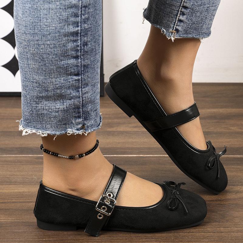 New Women's Buckle Strap Bow Flat Sole Shoes, Women's Shallow Mouth Ballet Casual Breathable Work Shoes