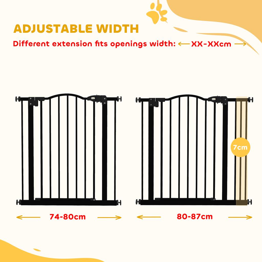 Metal 74 87cm Adjustable Pet Gate Safety Barrier With Auto Close Door Black