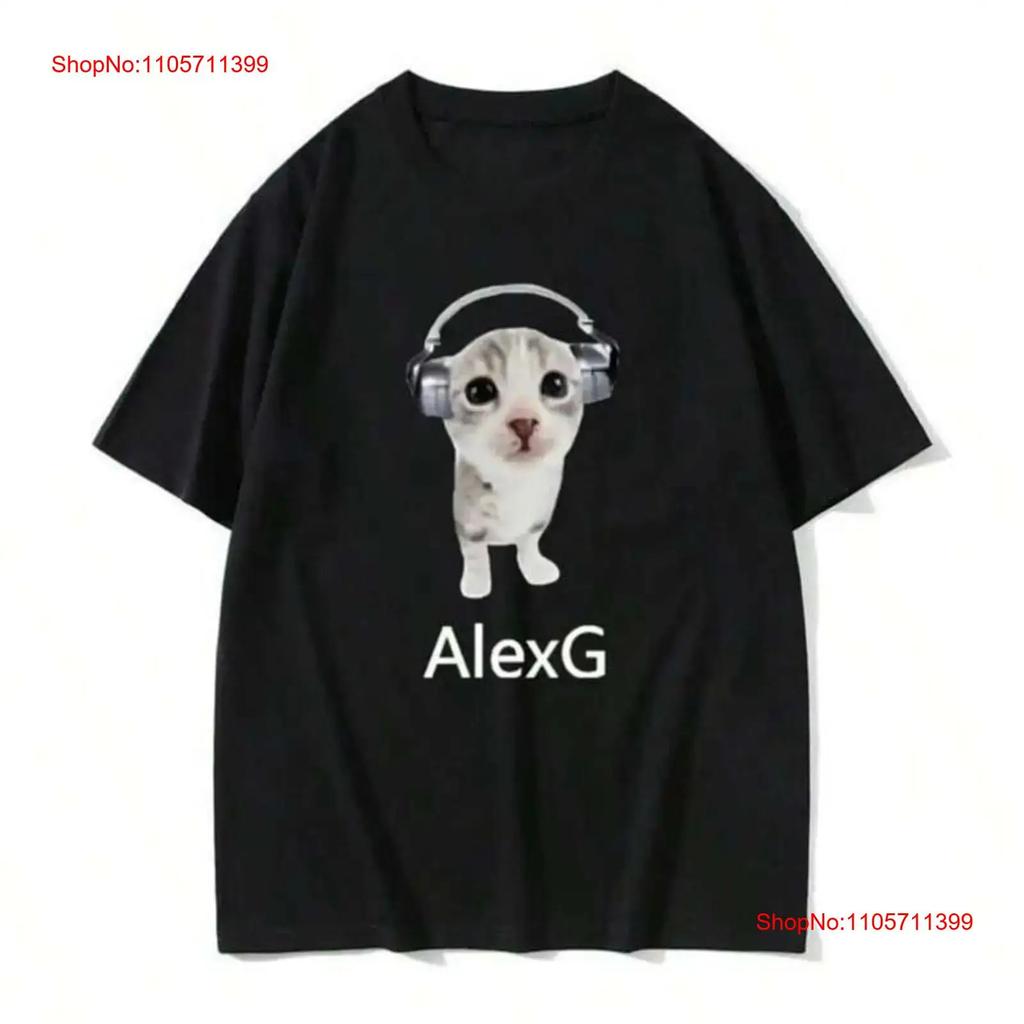 Cat With Headphones Alexg Music Aesthetic T Shirt Long Or Short Sleeves Vintage Washed Soft Unisex Breathable Homme Graphic