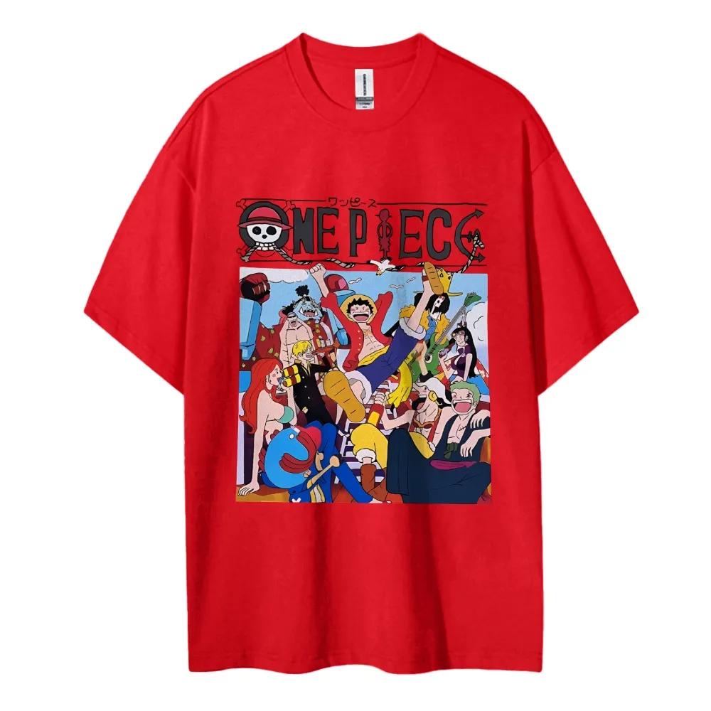 ONE PIECE Хлопковая Унисекс Футболка с Круглым Вырезом Аниме Удобная Короткий Рукав Спортивная и Повседневная Мужская и Женская Верх Популярная Футболка