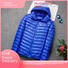 Men's Lightweight Hooded Down Cotton Jacket, Short Style, Ultra-Thin, Large Sizes Available