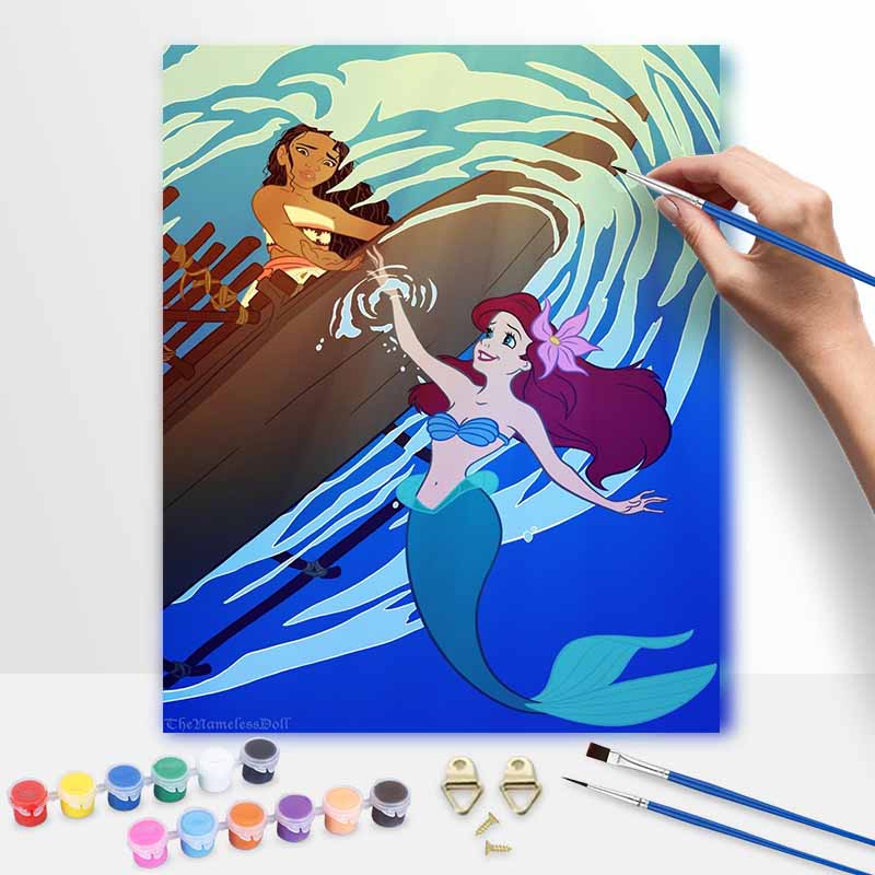 Disney DIY Moana Ariel Oil Painting Art Painting Kit Home Wall Decor Handmade Gift Mermaid Princess Ocean Scene Modern Wall Art Decor