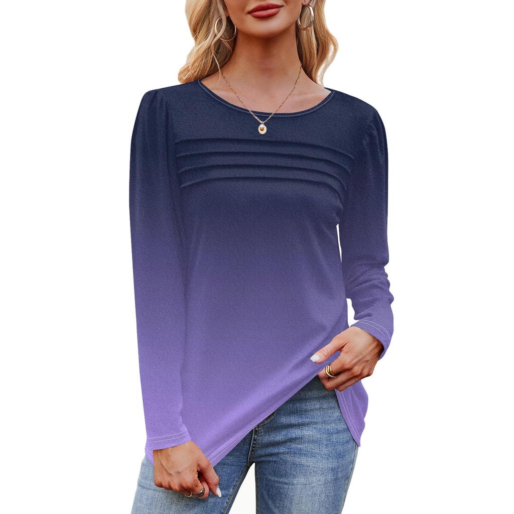 Женский свободный повседневный топ с круглым вырезом и длинными рукавами, модный топ