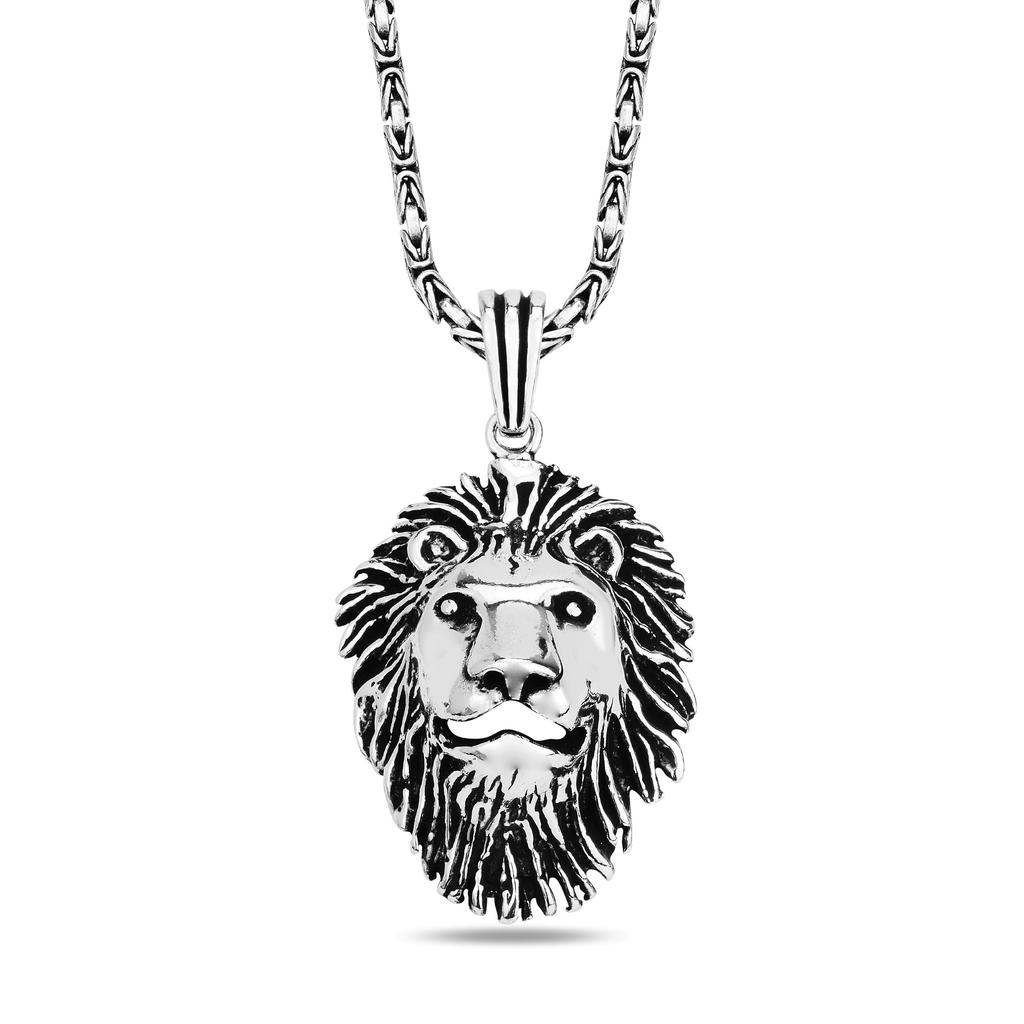 925K Sterling Silver Lion Head Pendant Necklace for Men, Byzantine Chain, Unique Luxury Gift for Him, Bold Statement Jewelry