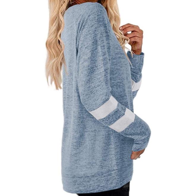 Женская свободная повседневная футболка с длинными рукавами и V-образным вырезом с цветными блоками. Модные и универсальные топы.