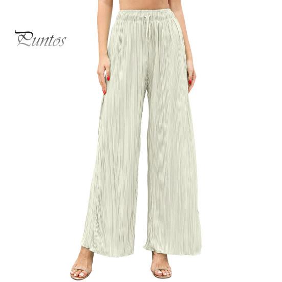 Женские повседневные брюки с эластичной резинкой на талии, длинные брюки с регулируемым шнурком, плиссированные тканевые свободные брюки, уличная одежда