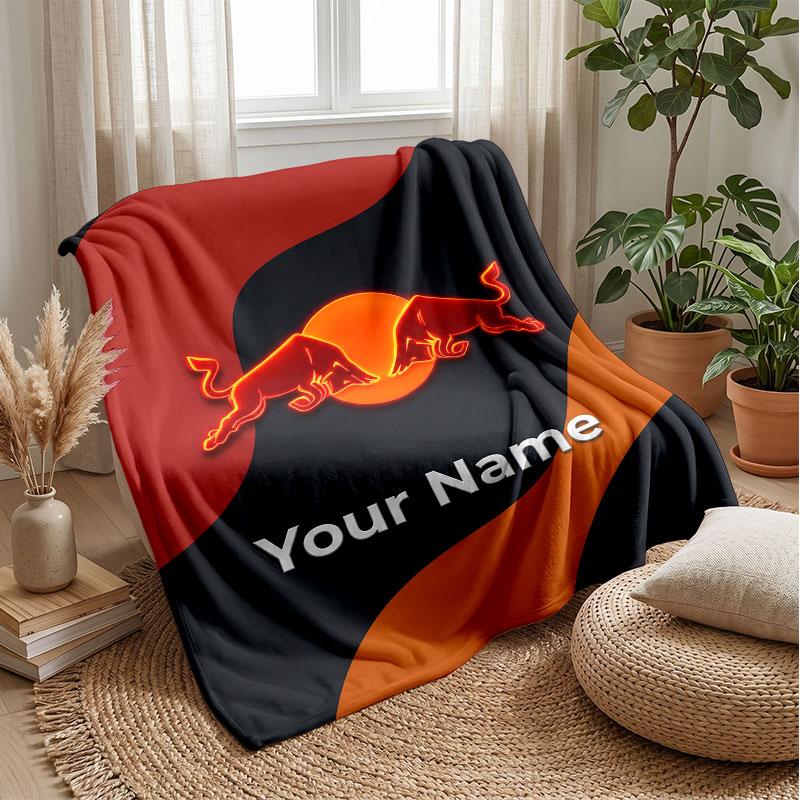 RB Leipzig FC Custom Name Text Flannel Blanket Soccer Logo Personalized Fleece Throw Blanket Special Gift For Sofa Bedroom Home