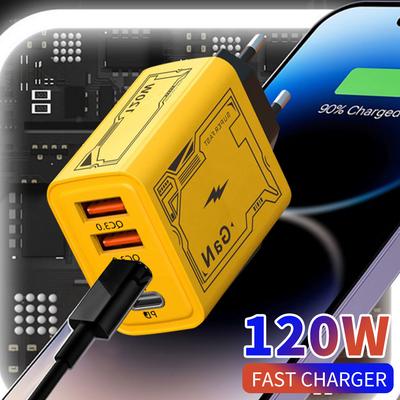 Всего 120 Вт USB C GaN зарядное устройство Muti 4 порта Type C PD мобильный телефон быстрая зарядка настенный адаптер для iPhone 16 Pro Max Xiaomi