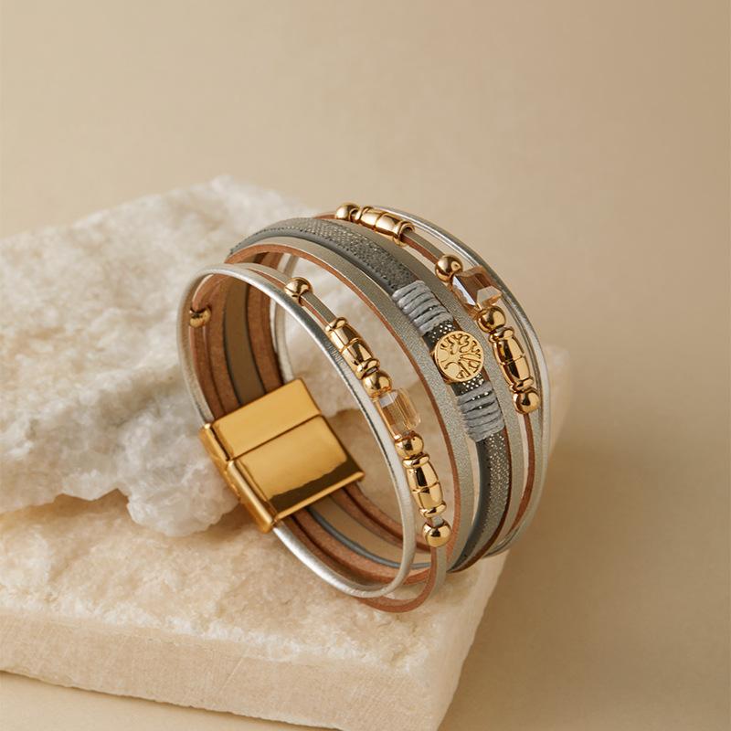 Кожаный браслет с бусинами для женщин, массивная цепочка, многослойный обруч, широкие браслеты, украшения для вечеринок, аксессуары