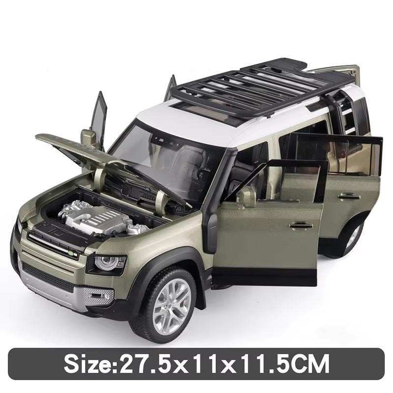 Large 1/18 Land Rover Defender Range Rover SUV Off-road Alloy Model Car Die-cast Vehicle Collection Sound and Light Pull Back Boy Toy Children's Gift
