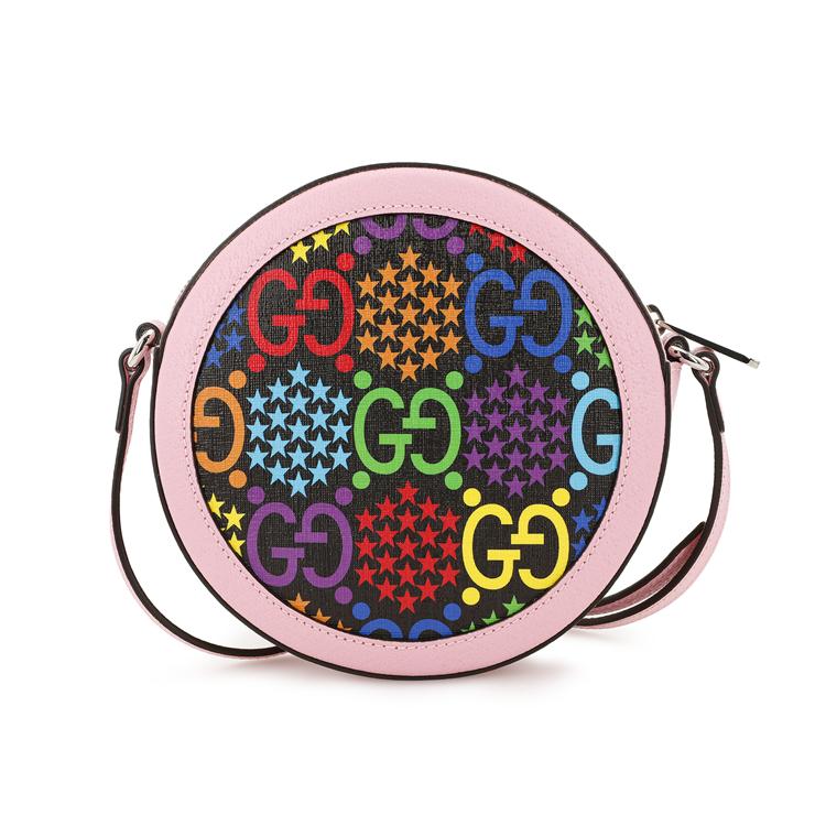 Gucci Psychedelic Series Magic Jumping Candy Color Logo Canvas And Leather Round Bag Women Shoulder Bag Pink Multicolor 603938-HPUAN-1043