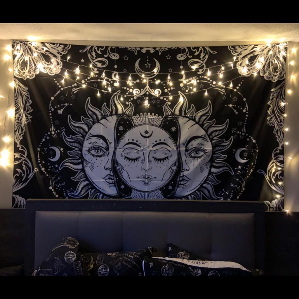 Большой гобелен в стиле фэнтези с мандалой, цветком и растением, украшенный глазами и фоновой тканью, горящей на солнце, украшение для дома