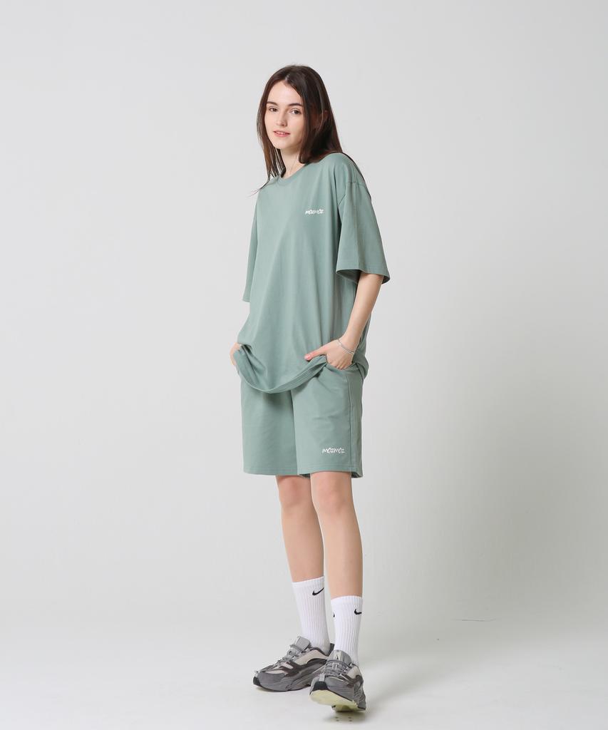 MOZMOZ [Set] 5-Color Color Chip Oversized Short Sleeve Shorts Training Set Plus Size