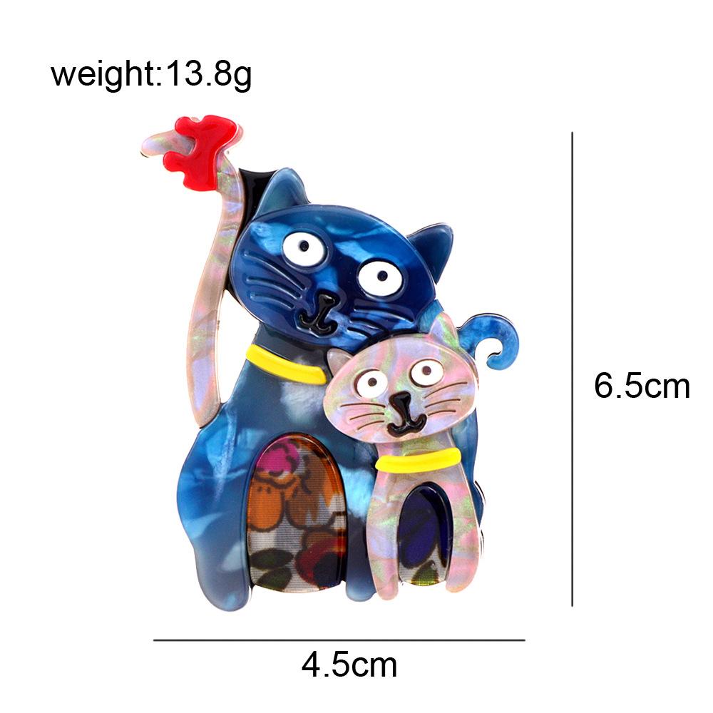 Blucome Acetic Acid Plate Acrylic Brooch Cute Cartoon Two Cats Brooch for Woman Man Suit Bag Hijab Pins Gifts