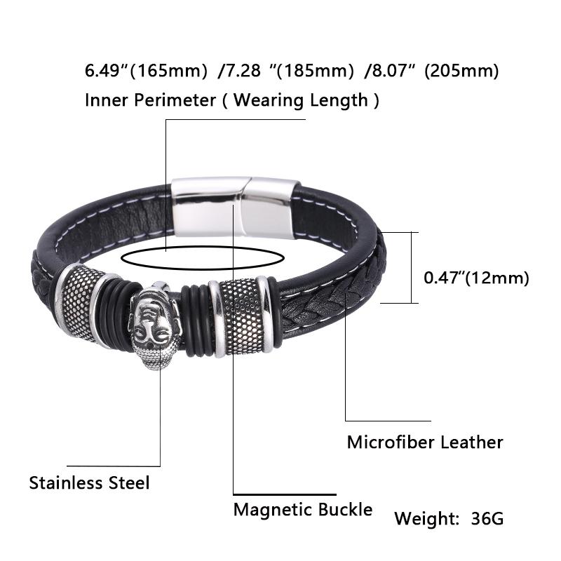 New Punk Men Jewelry Stainless Steel Buddha Head Bracelet Bangle Leather Bracelet Accessories
