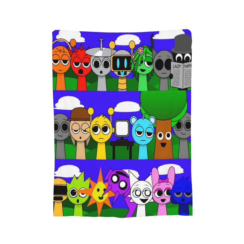 Sprunki Beats Horror Music Box Flannel Throw Blankets Blankets for Bed Office Lightweight Quilt,